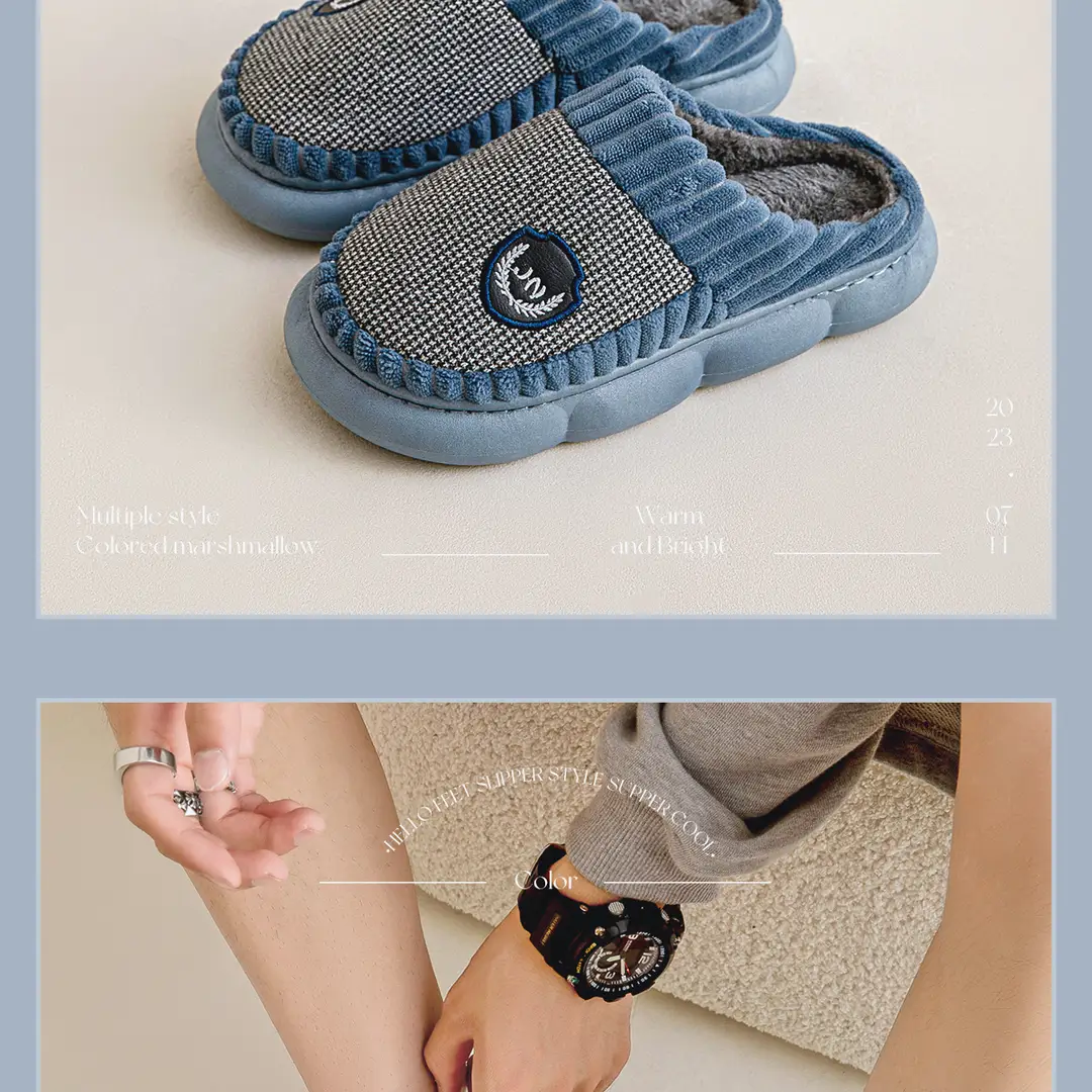 plus size Men's Cotton Slippers Winter Wholesale Indoor Home Thick Sole Dung Feeling Home Non-slip Warm fleece-lined Cotton Slippers — feature 18