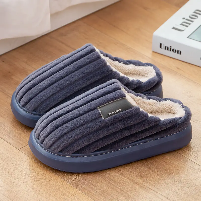 plus size Men's Cotton Slippers Winter Wholesale Indoor Home Thick Sole Dung Feeling Home Non-slip Warm fleece-lined Cotton Slippers - Image 3