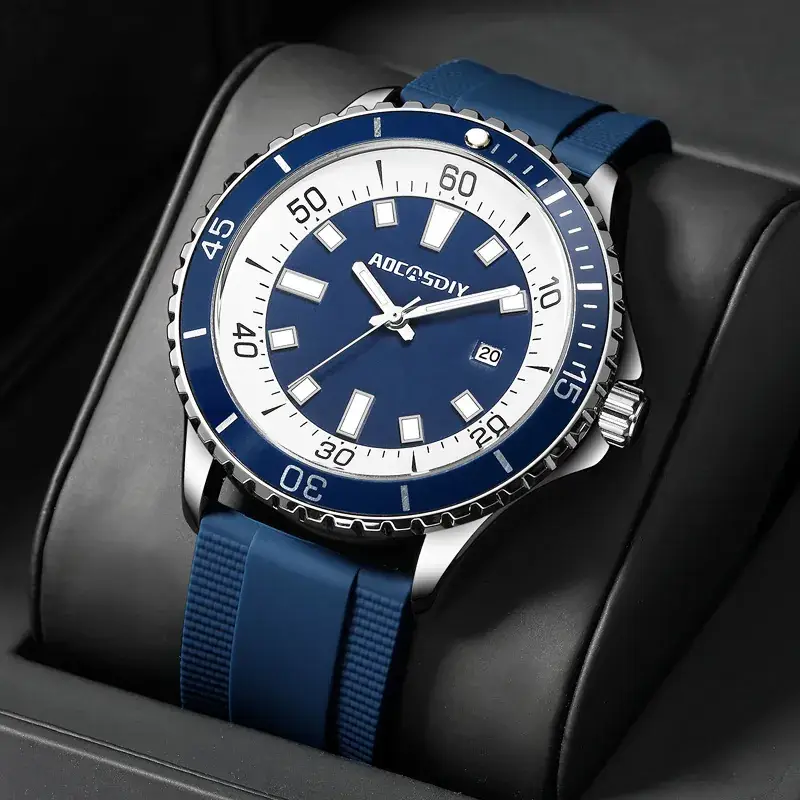 Men's Luminous Silicone Sports Watch with Black Band - Image 7