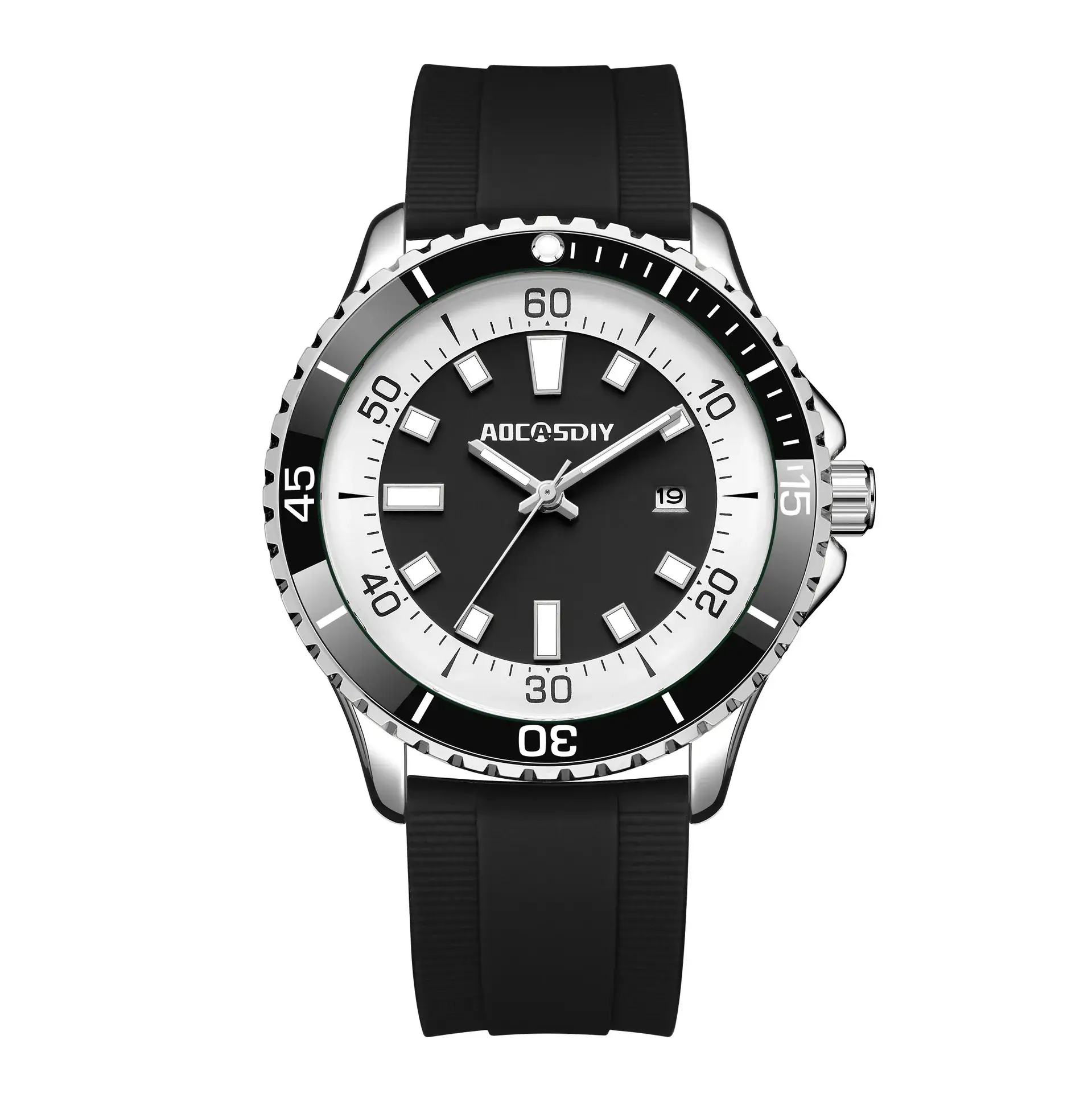 Men's Luminous Silicone Sports Watch with Black Band - Image 2