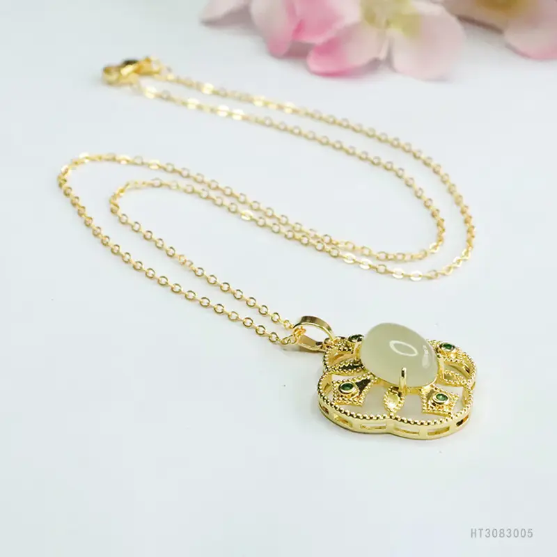 Guan Yu Jade Pendant with Green Stones Gold Plated — feature 7