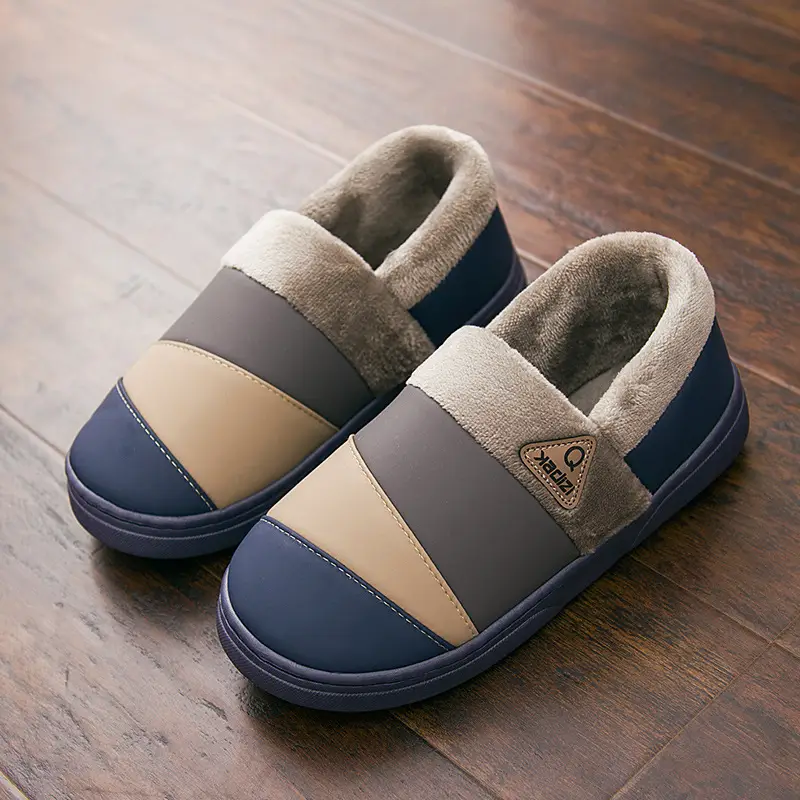 Waterproof Cotton Slippers Men's Leather Winter Warm Bag Heel Indoor Home Non-Slip Household plus size Cotton Shoes for Men - Image 5