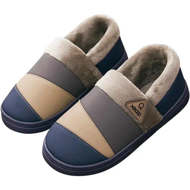 Waterproof Cotton Slippers Men's Leather Winter Warm Bag Heel Indoor Home Non-Slip Household plus size Cotton Shoes for Men - Image 7