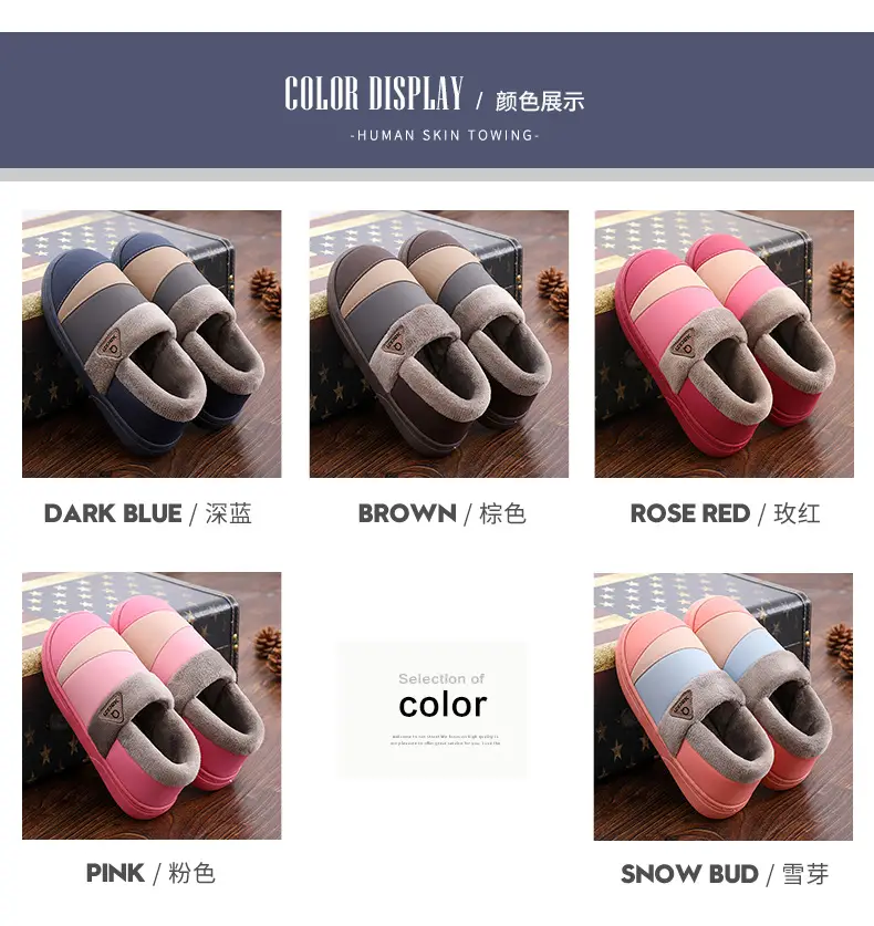 Waterproof Cotton Slippers Men's Leather Winter Warm Bag Heel Indoor Home Non-Slip Household plus size Cotton Shoes for Men — feature 11