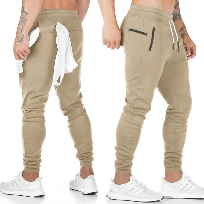Men's Beige Jogger Pants Casual Sweatpants Winter Comfort