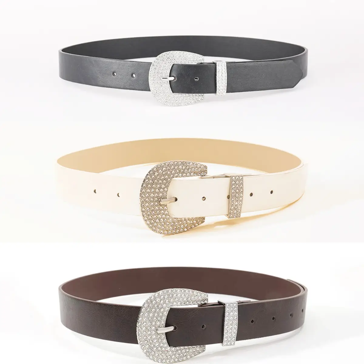 White Rhinestone Belt with Vintage Buckle - Image 2