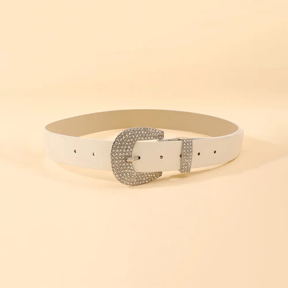 White Rhinestone Belt with Vintage Buckle - Image 3