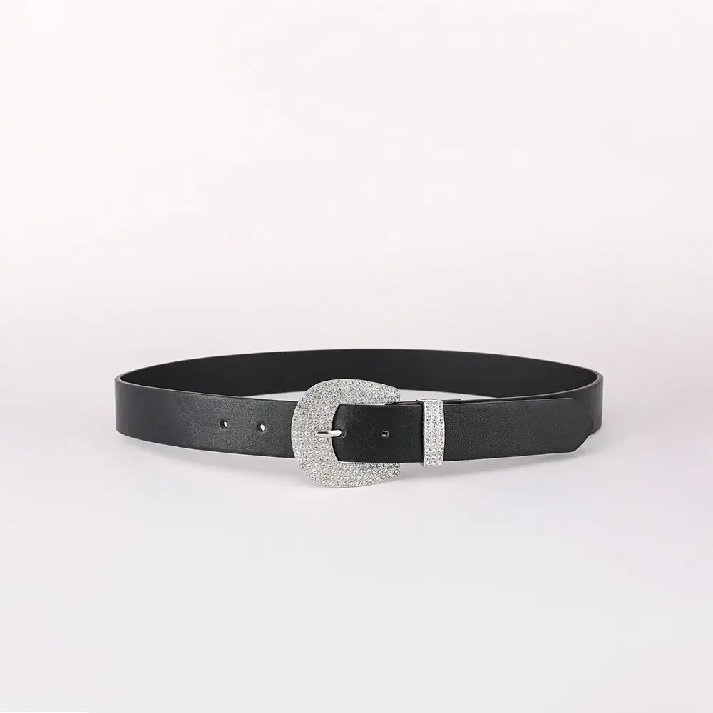 White Rhinestone Belt with Vintage Buckle