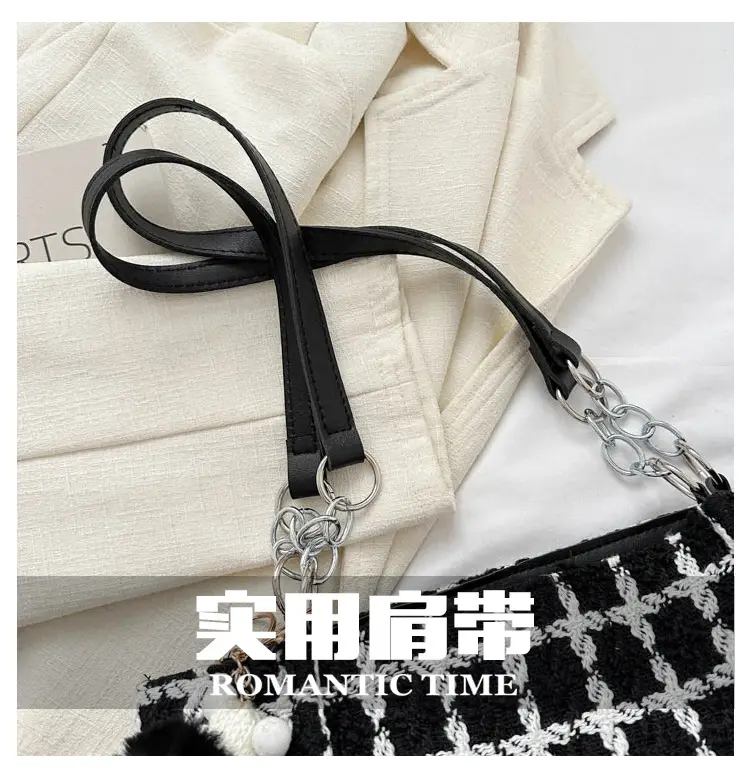 Women Woolen Shoulder Bag Black White Plaid Large Capacity — feature 6