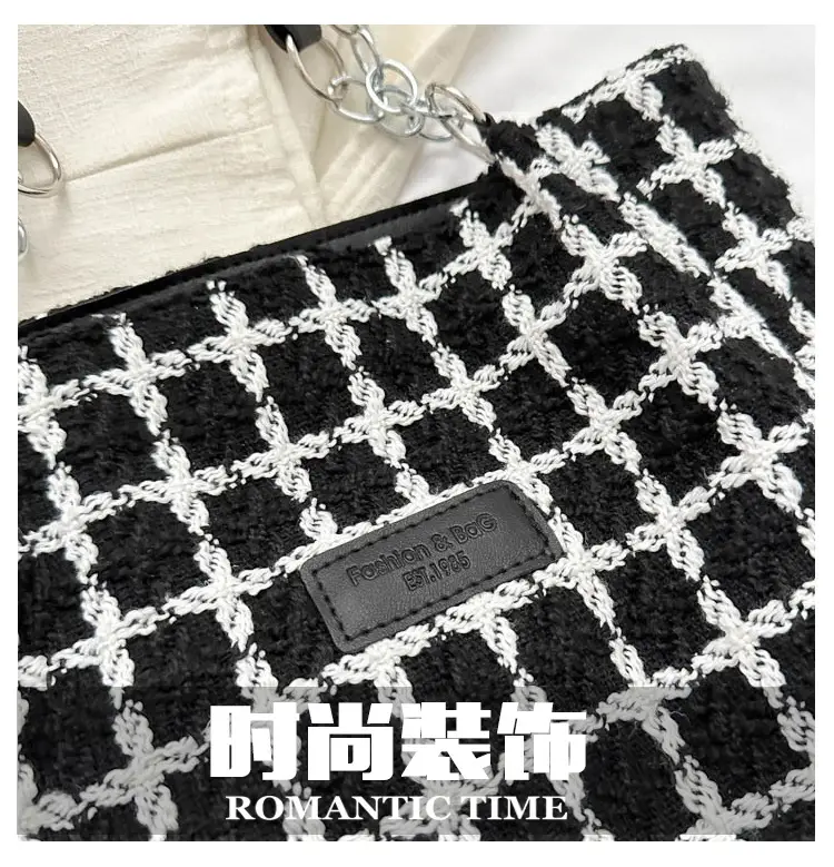 Women Woolen Shoulder Bag Black White Plaid Large Capacity — feature 9