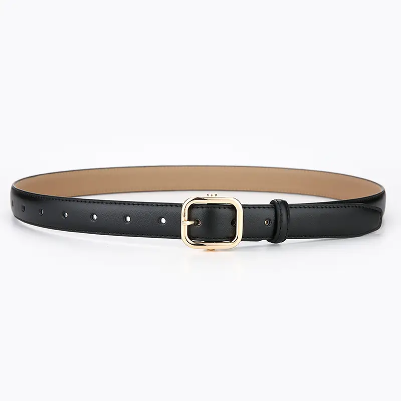Women's Beige Leather Belt with White Stitching - Image 6
