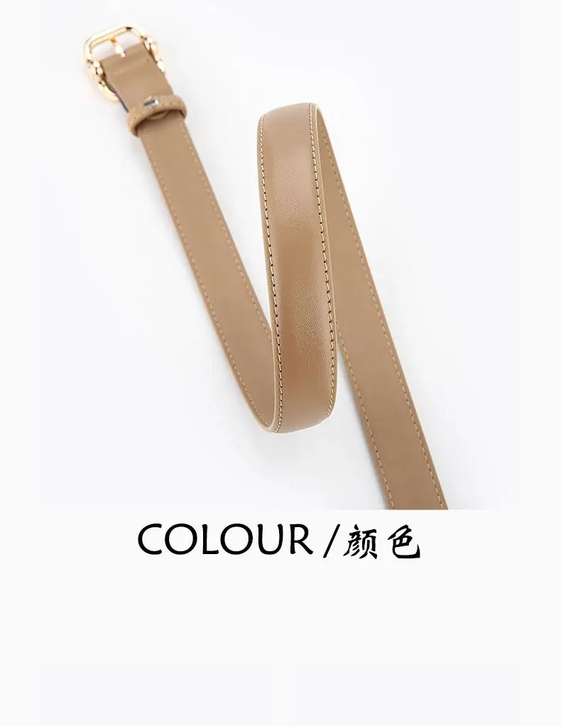 Women's Beige Leather Belt with White Stitching β feature 11