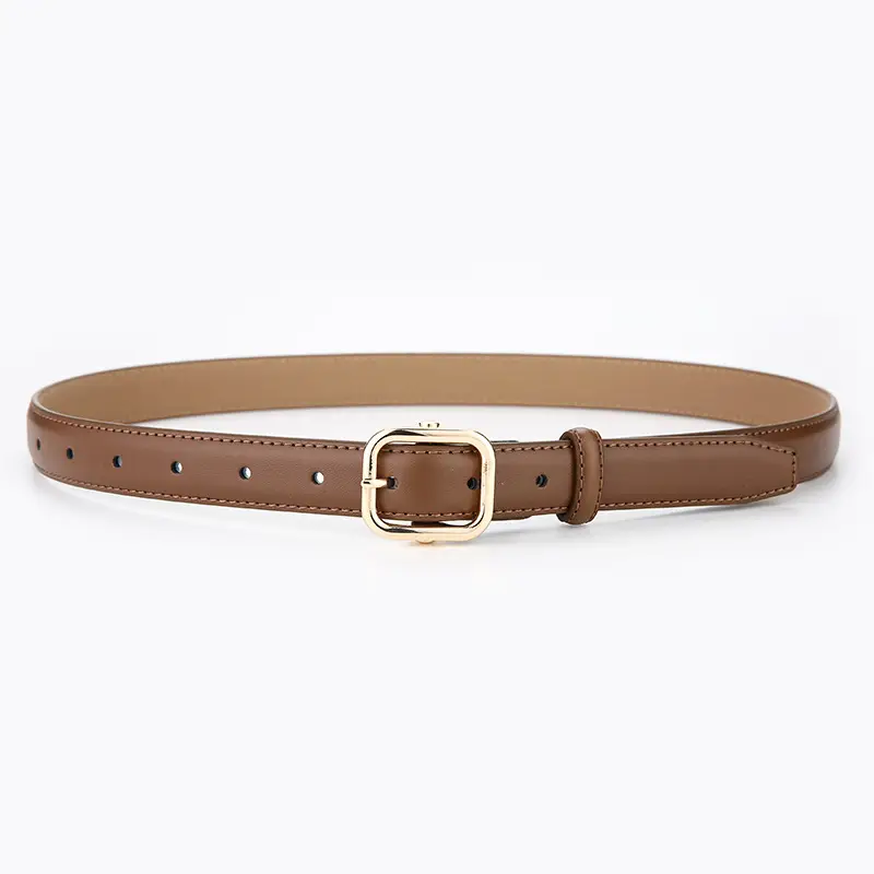 Women's Beige Leather Belt with White Stitching - Image 3