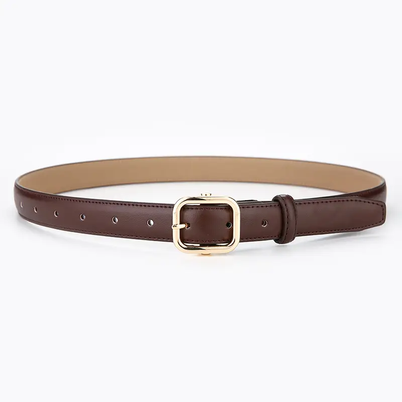 Women's Beige Leather Belt with White Stitching - Image 4
