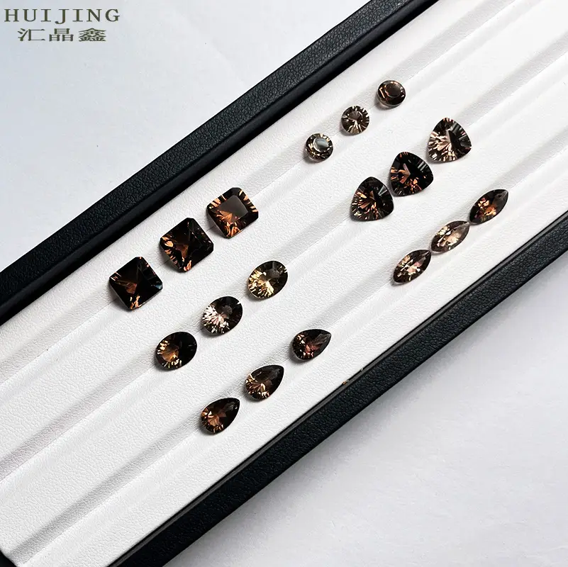 Natural Tea Crystal Rings with Smoke Crystal Bottom Bare Stone - Image 3