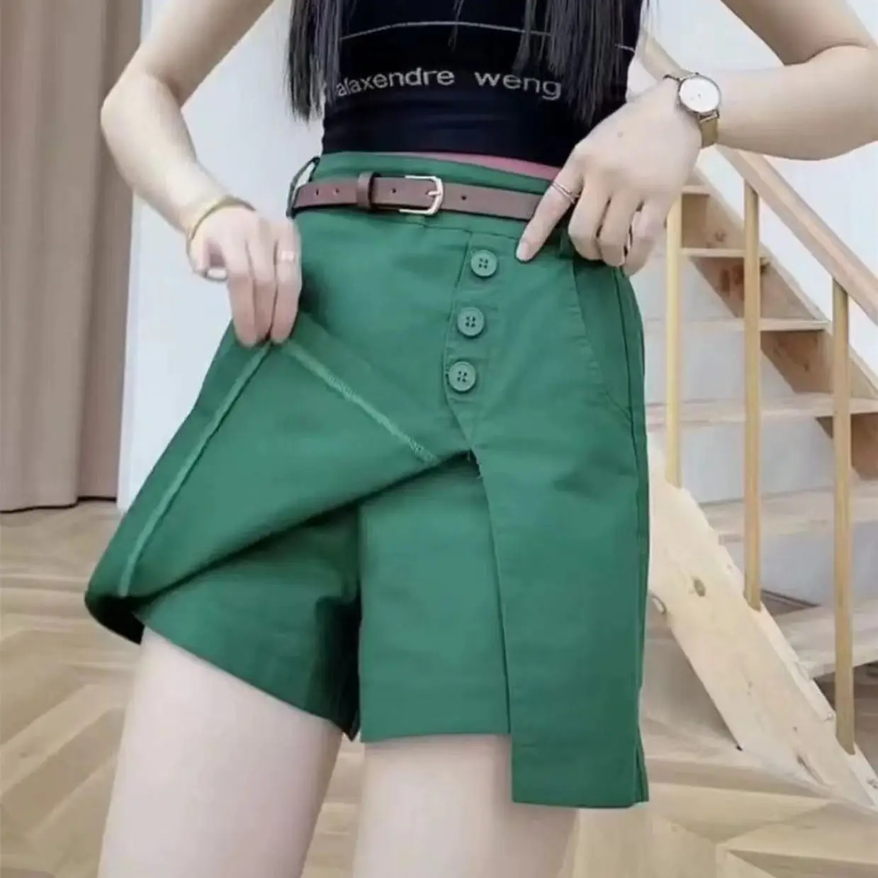 Women's High Waist Washable Cotton Shorts Black