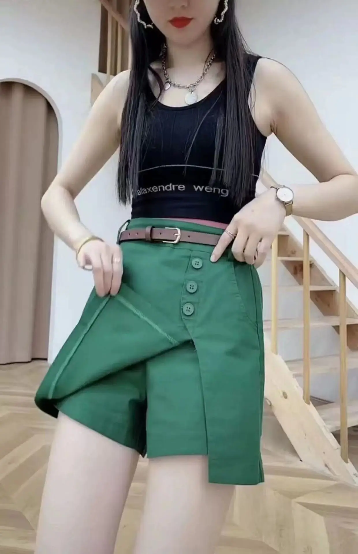 Women's High Waist Washable Cotton Shorts Black — feature 10