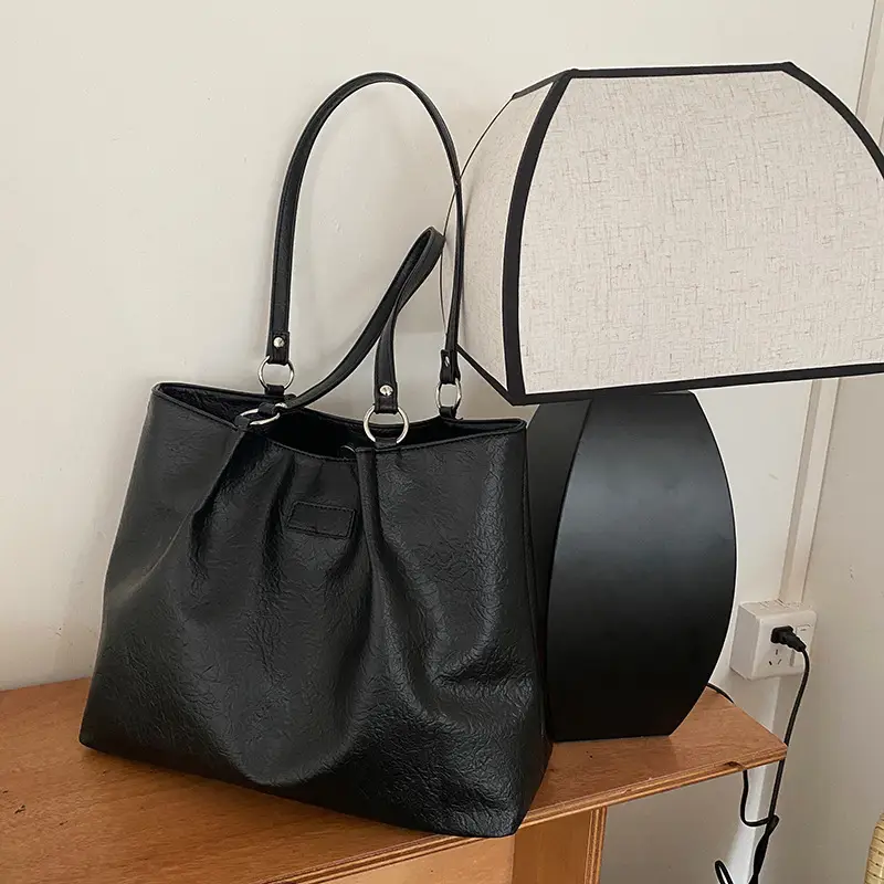 Black Textured Tote Bag for Women 2023 - Image 3