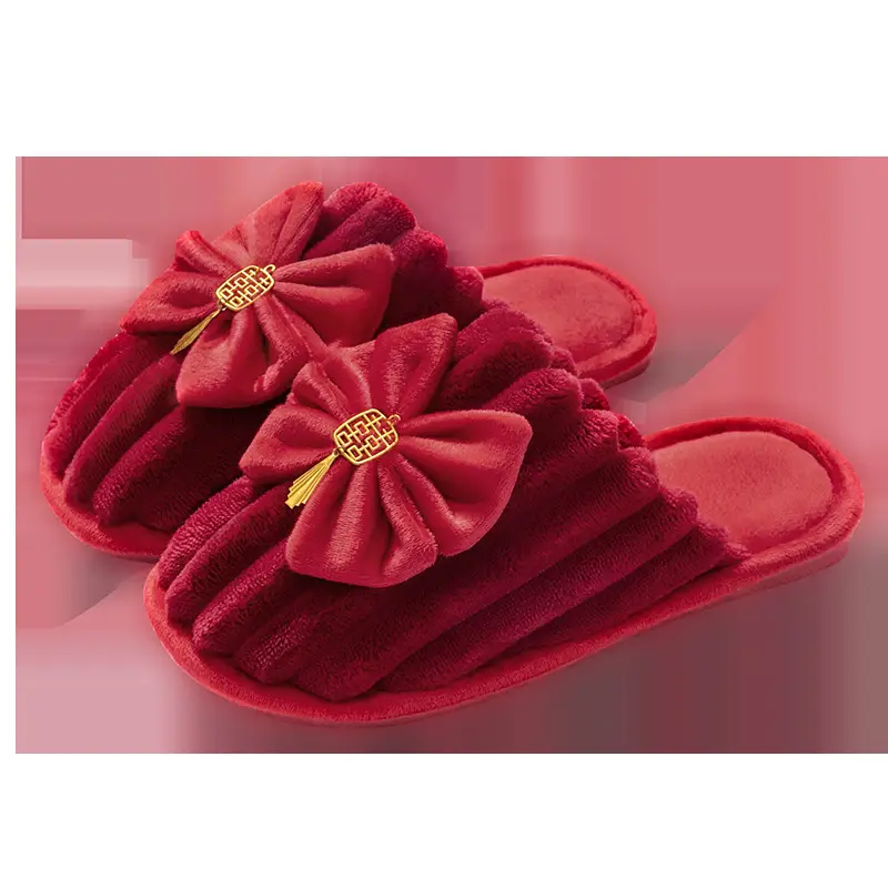 Lidani Wedding Slippers Women's Autumn and Winter Couple Festive Red Pair Home Warm Non-slip Wedding Cotton Slippers - Image 7