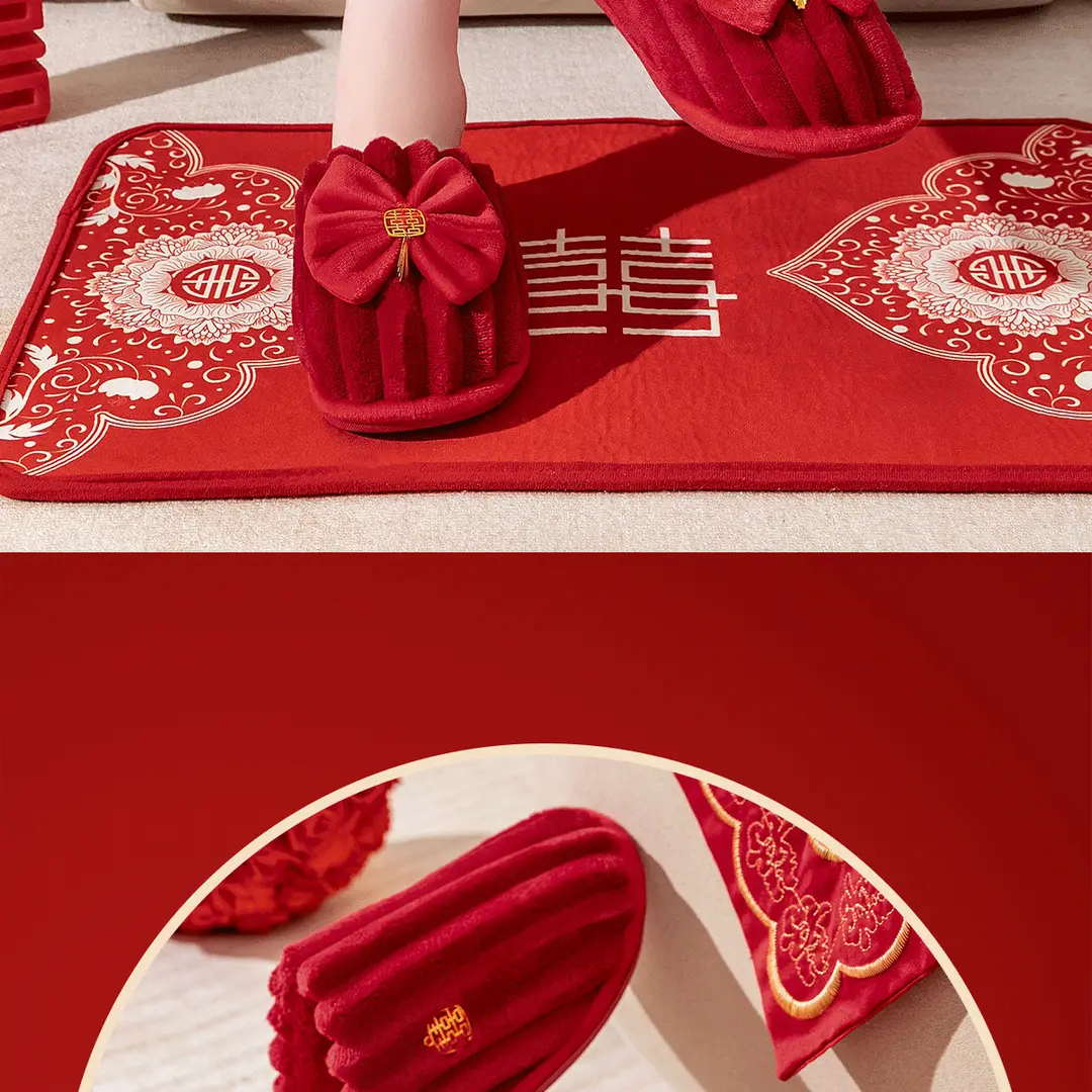 Lidani Wedding Slippers Women's Autumn and Winter Couple Festive Red Pair Home Warm Non-slip Wedding Cotton Slippers — feature 20