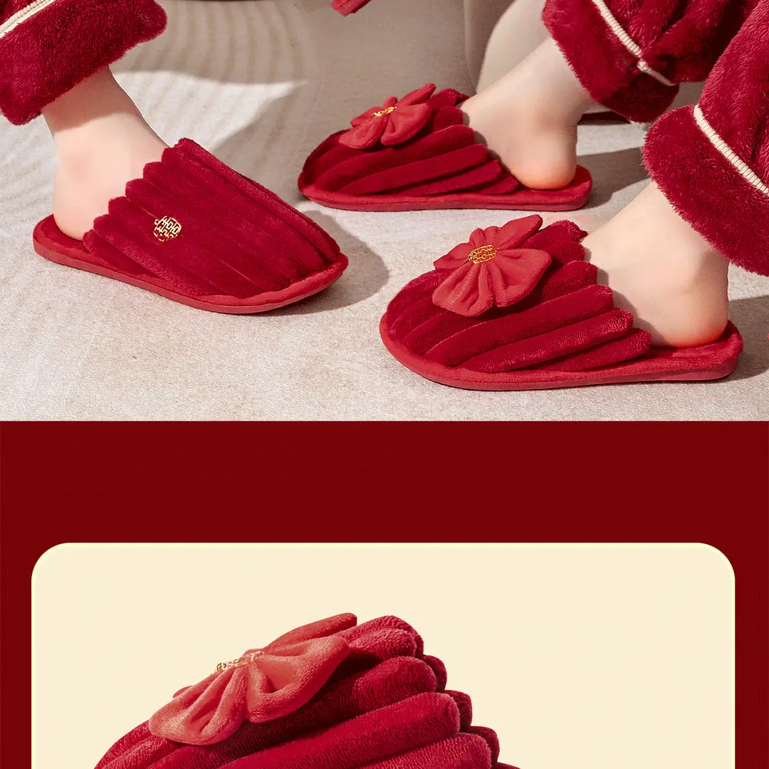 Lidani Wedding Slippers Women's Autumn and Winter Couple Festive Red Pair Home Warm Non-slip Wedding Cotton Slippers — feature 23