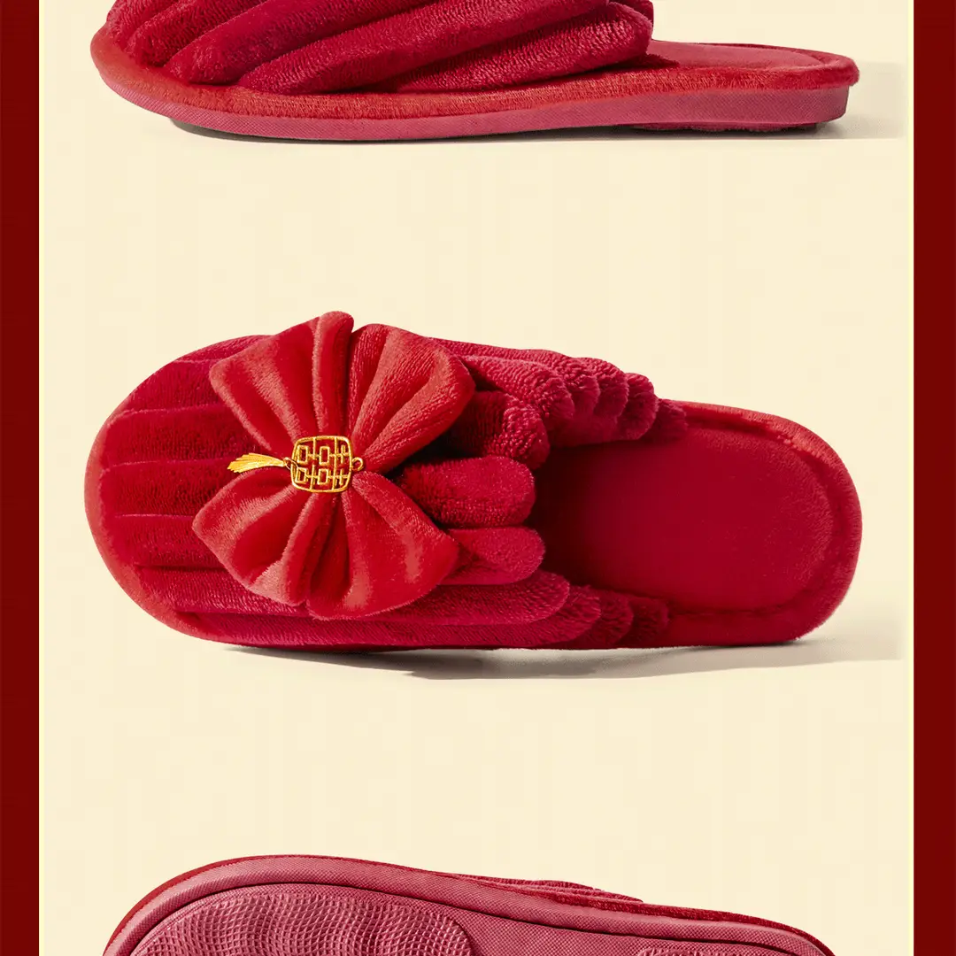 Lidani Wedding Slippers Women's Autumn and Winter Couple Festive Red Pair Home Warm Non-slip Wedding Cotton Slippers — feature 24