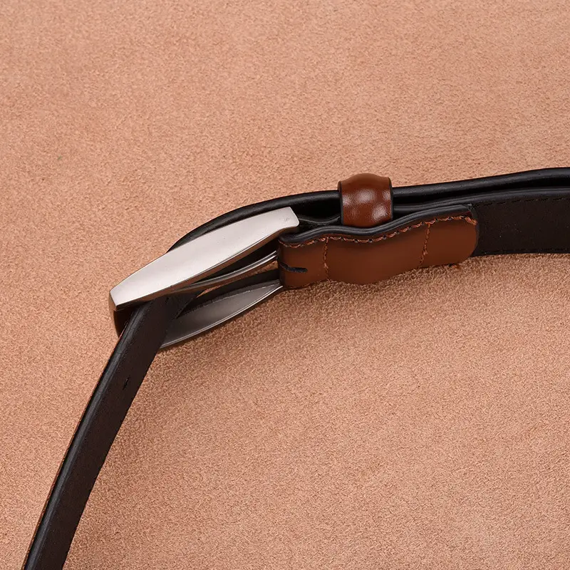 Men's Brown Leather Belt with Silver Buckle