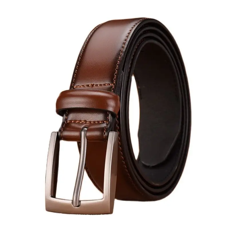 Men's Brown Leather Belt with Silver Buckle