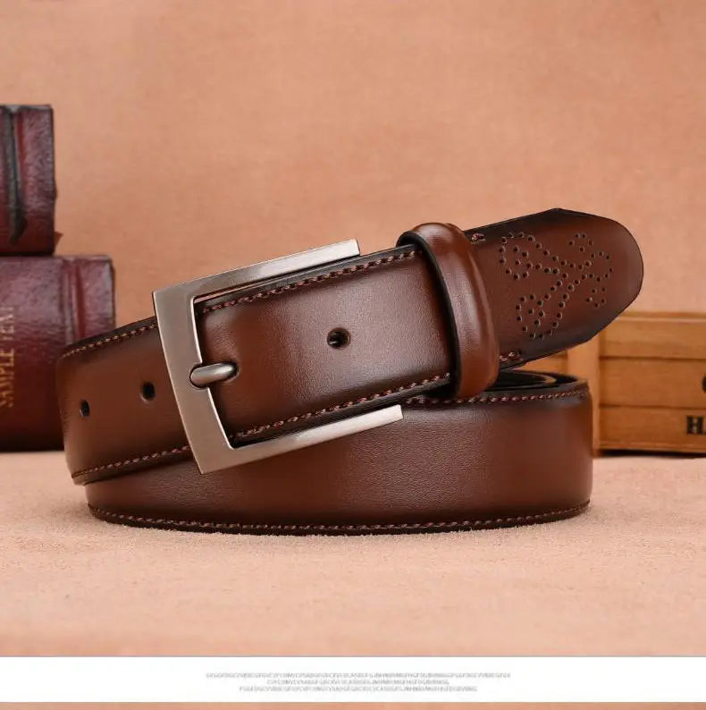 Men's Brown Leather Belt with Silver Buckle — feature 3