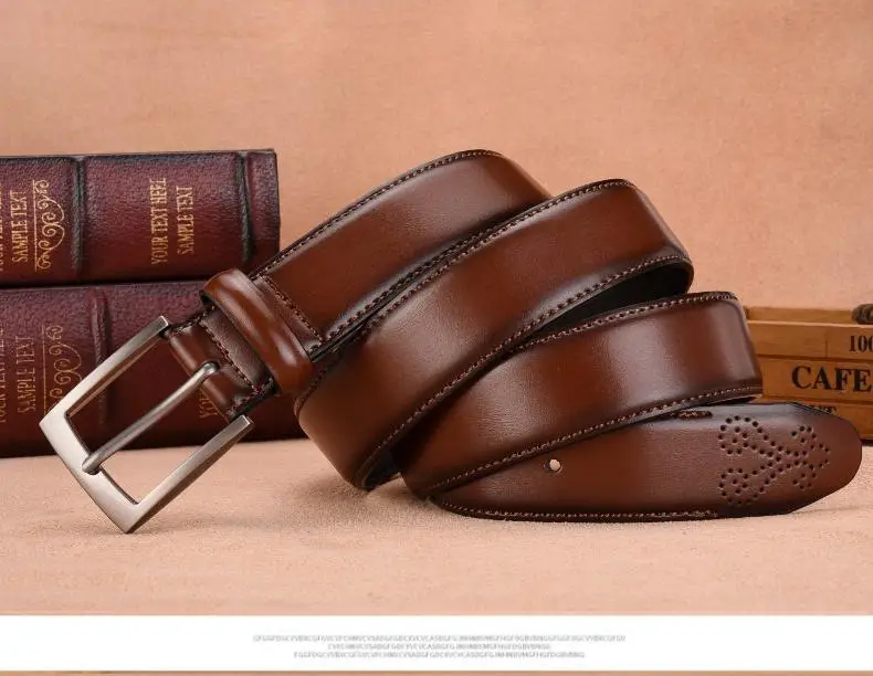 Men's Brown Leather Belt with Silver Buckle — feature 4