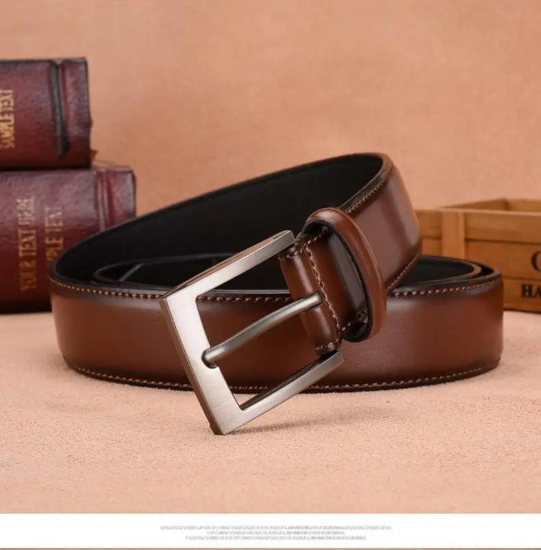 Men's Brown Leather Belt with Silver Buckle — feature 5