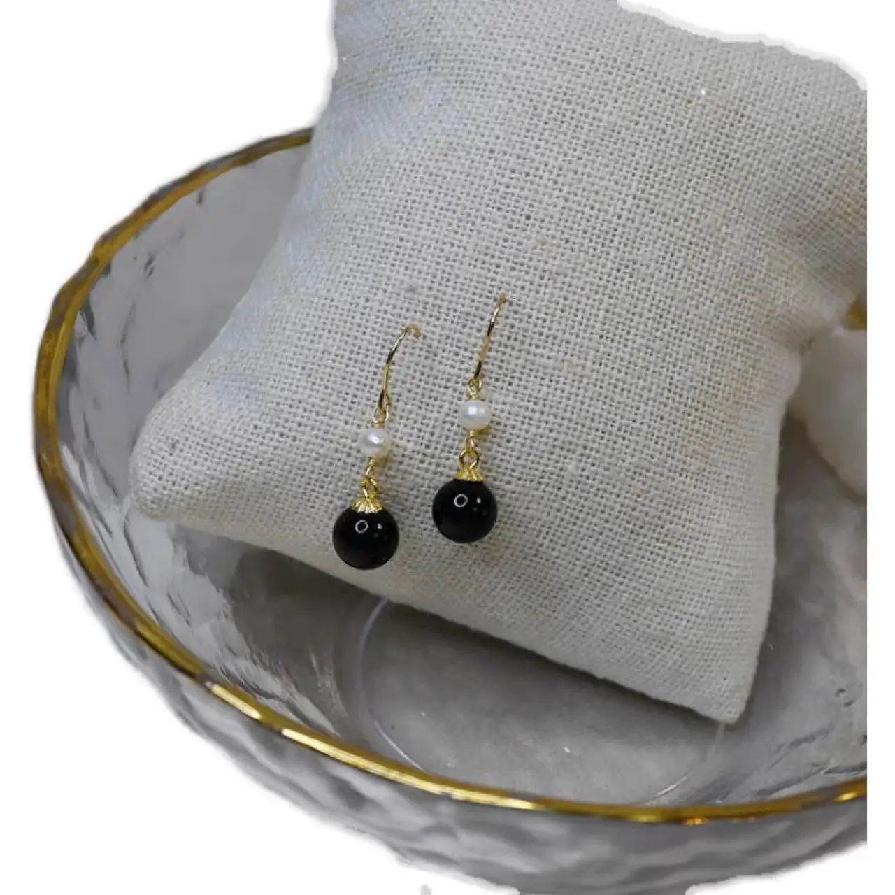 Natural Black Onyx Pearl Earrings 14k Gold - Image 5