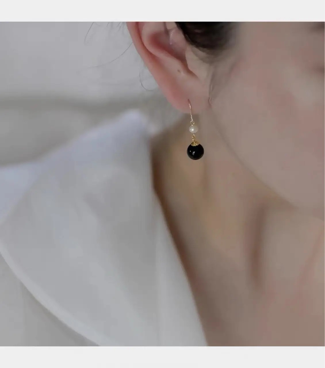 Natural Black Onyx Pearl Earrings 14k Gold — feature 4
