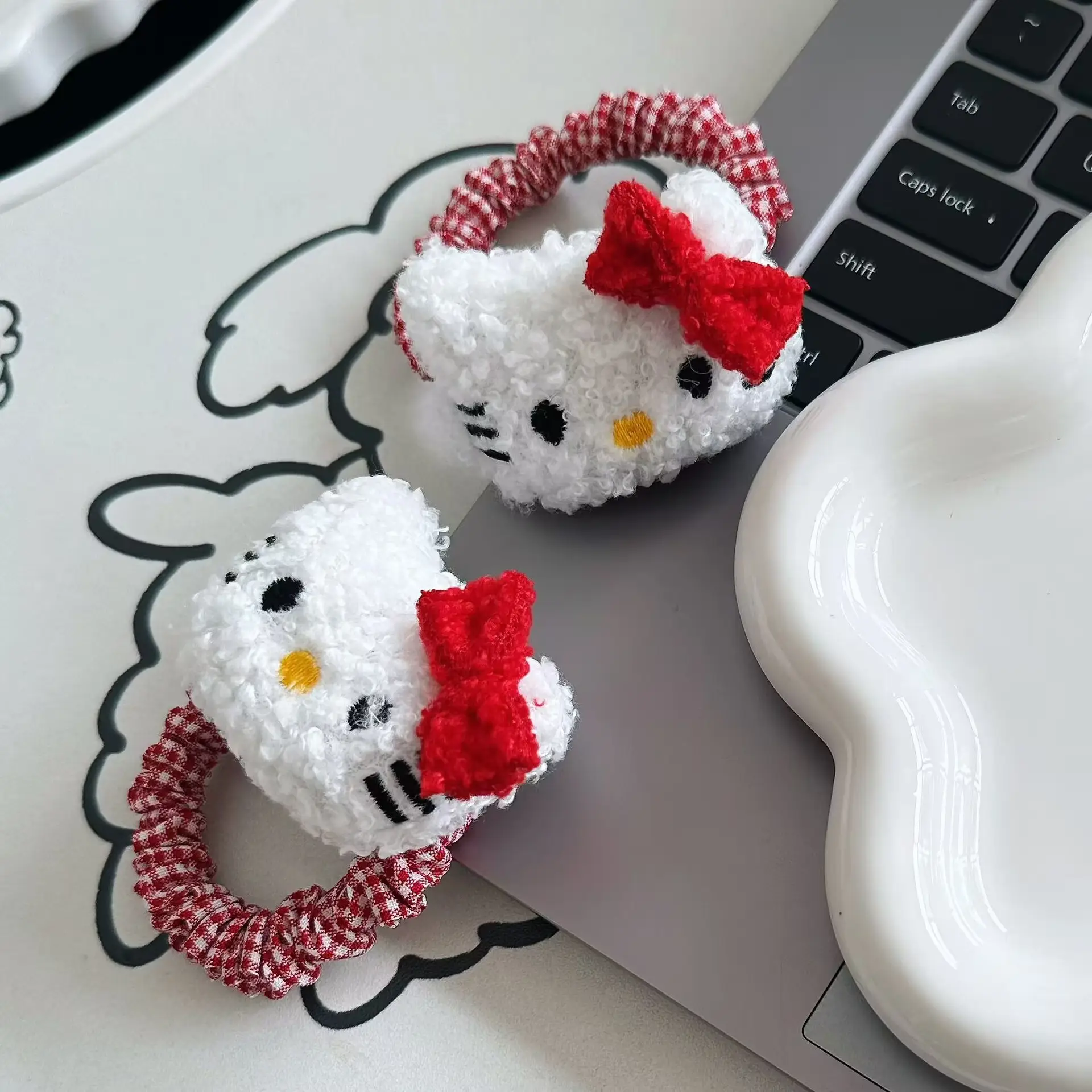 Hello Kitty Plush Hair Tie Ring Red Bow - Image 3