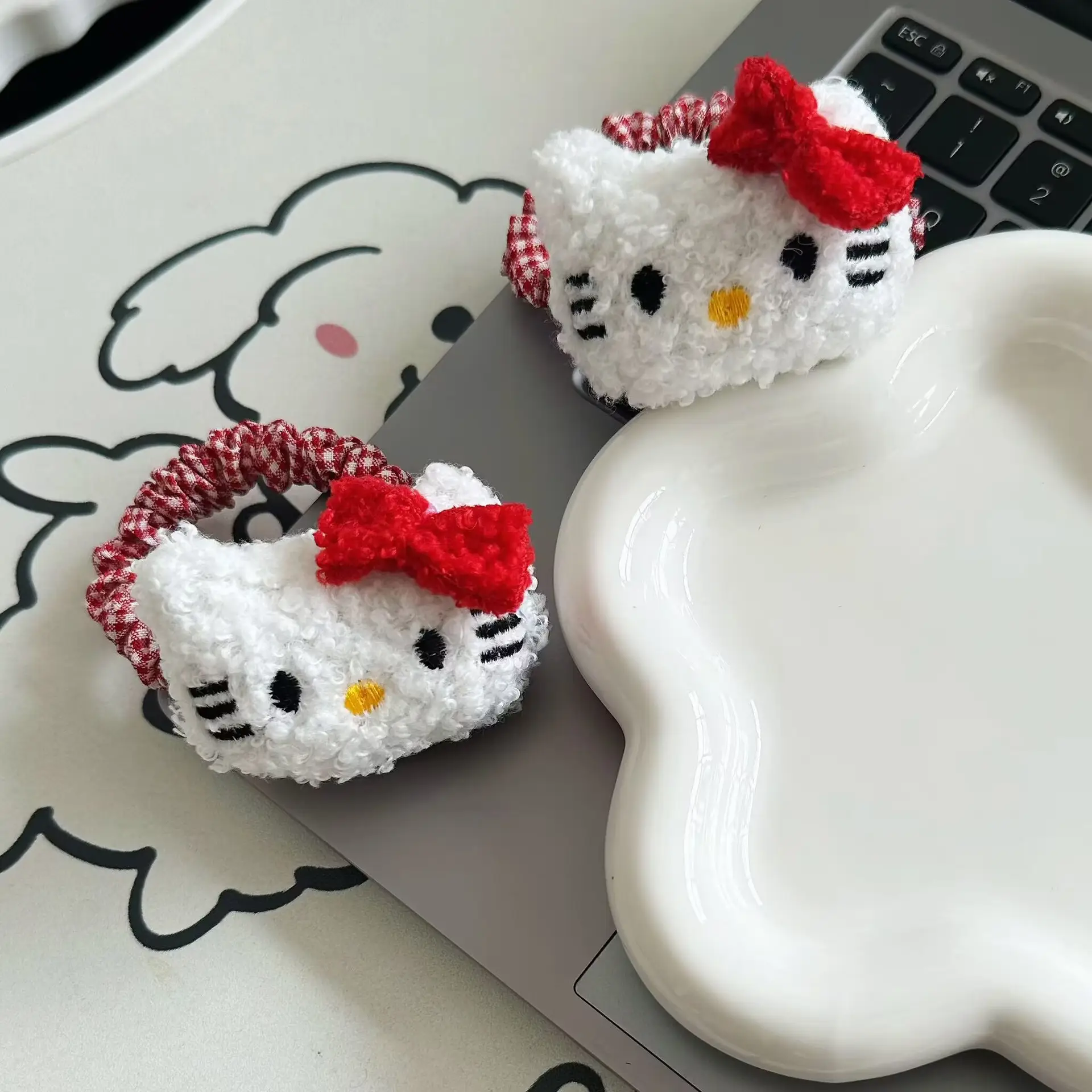 Hello Kitty Plush Hair Tie Ring Red Bow - Image 4