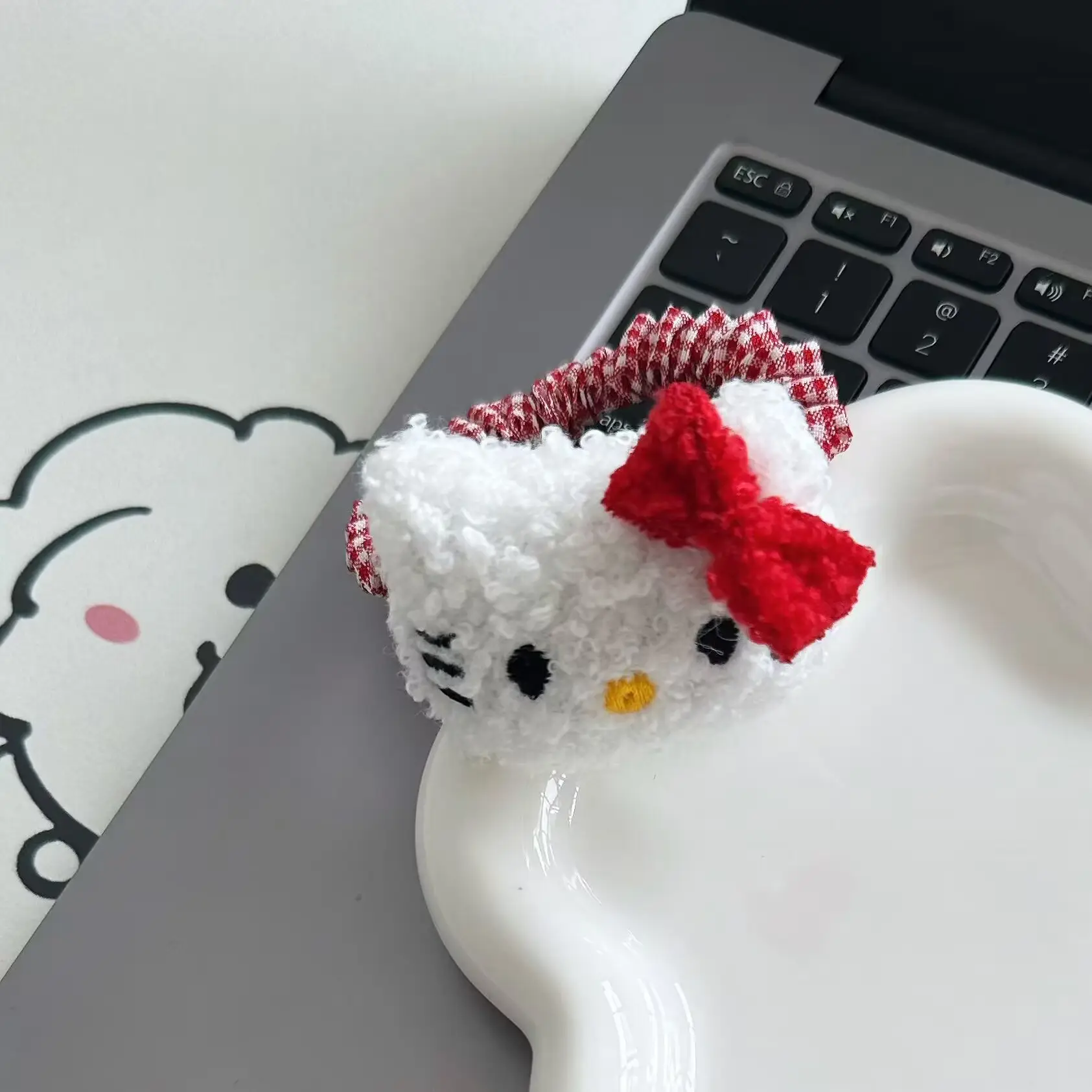 Hello Kitty Plush Hair Tie Ring Red Bow - Image 5