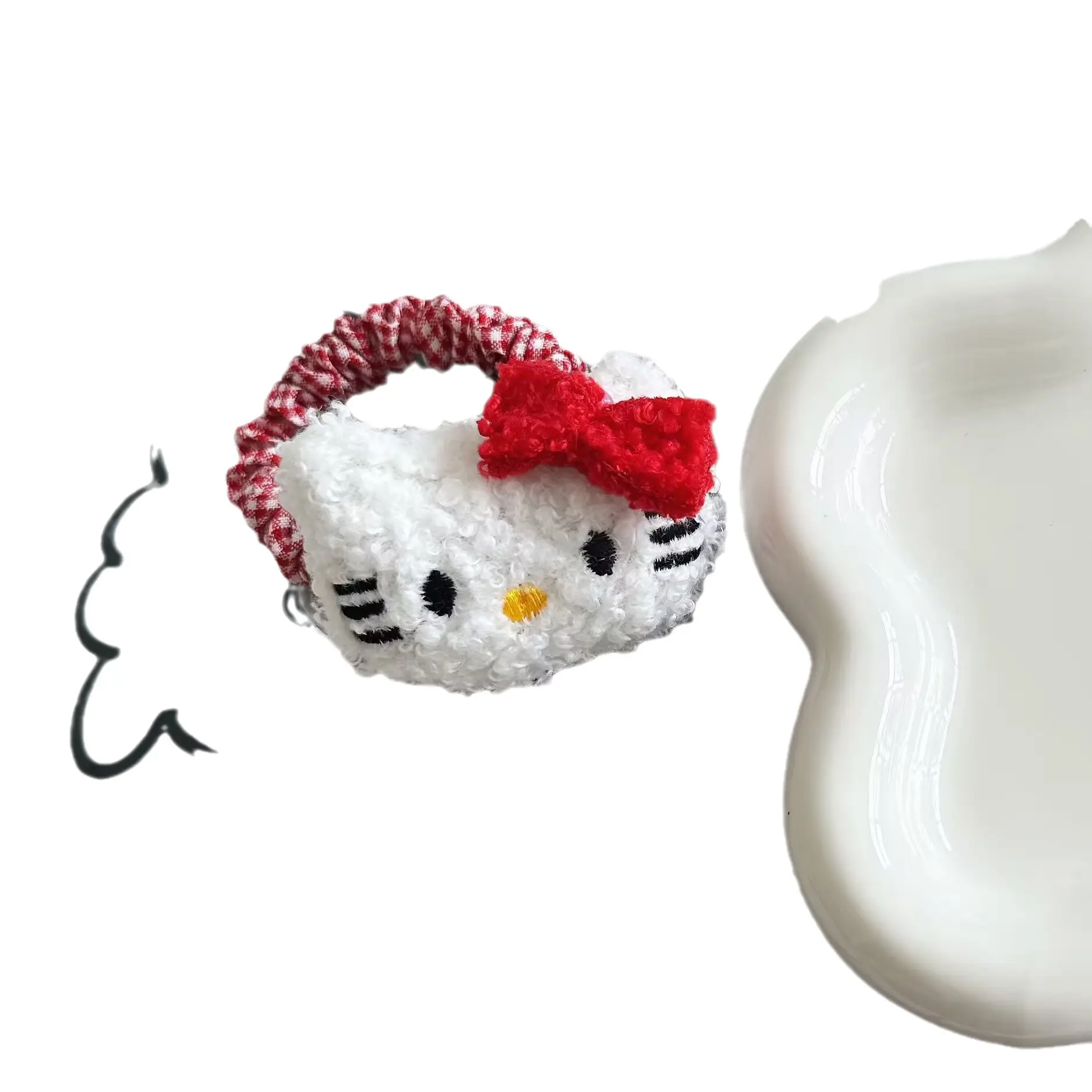 Hello Kitty Plush Hair Tie Ring Red Bow - Image 6