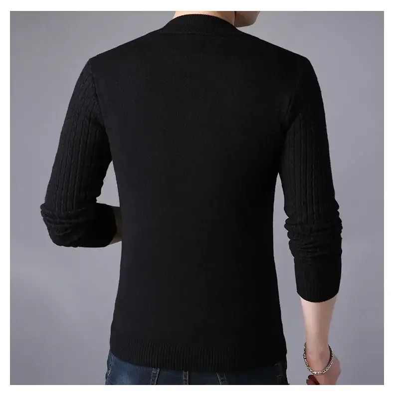 Men's Navy Blue Slim Fit Cardigan Coat with Stand Collar — feature 15