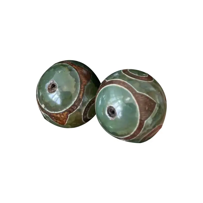 Natural Agate 14mm Beads Yellow Old Green Three Eyes - Image 5