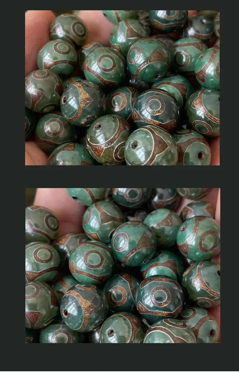 Natural Agate 14mm Beads Yellow Old Green Three Eyes — feature 8