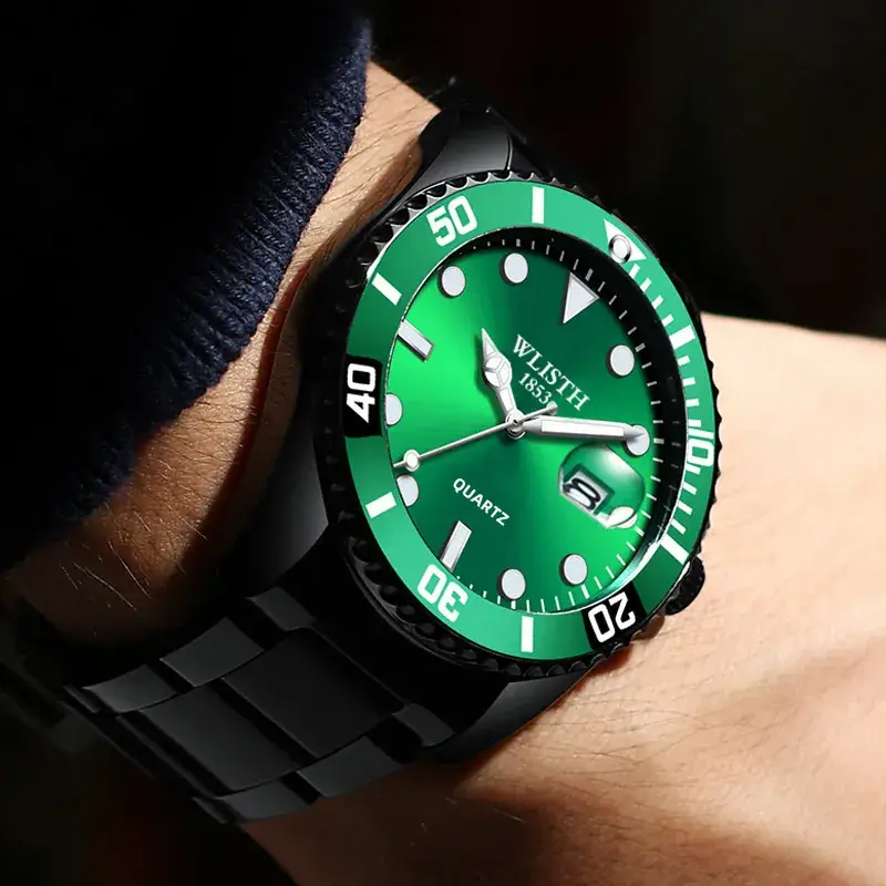 Men's Green Water Ghost Automatic Watch with Calendar & Stainless Steel Band