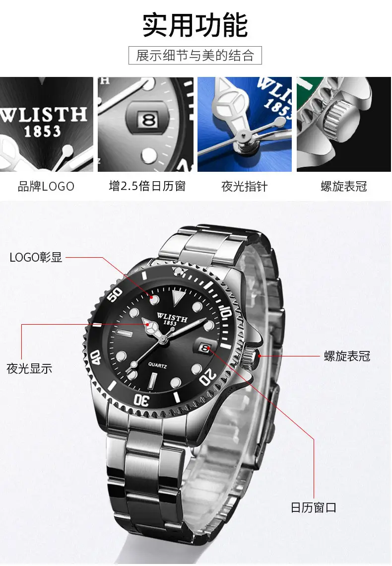 Men's Green Water Ghost Automatic Watch with Calendar & Stainless Steel Band — feature 7