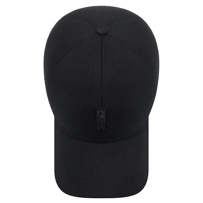 Black Cotton Baseball Cap with Ear Protection for Men - Image 6