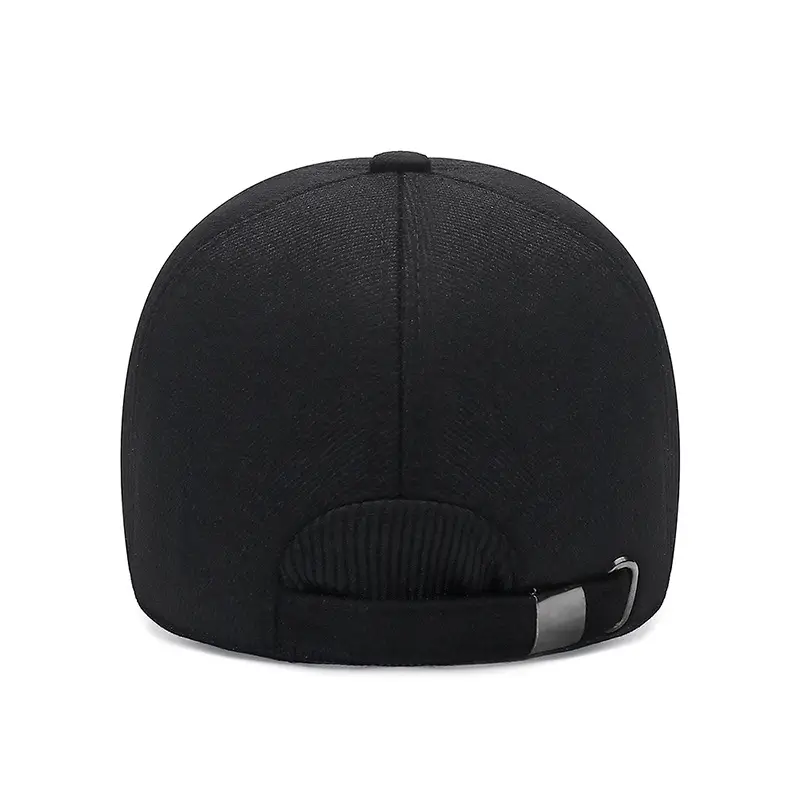 Black Cotton Baseball Cap with Ear Protection for Men - Image 8