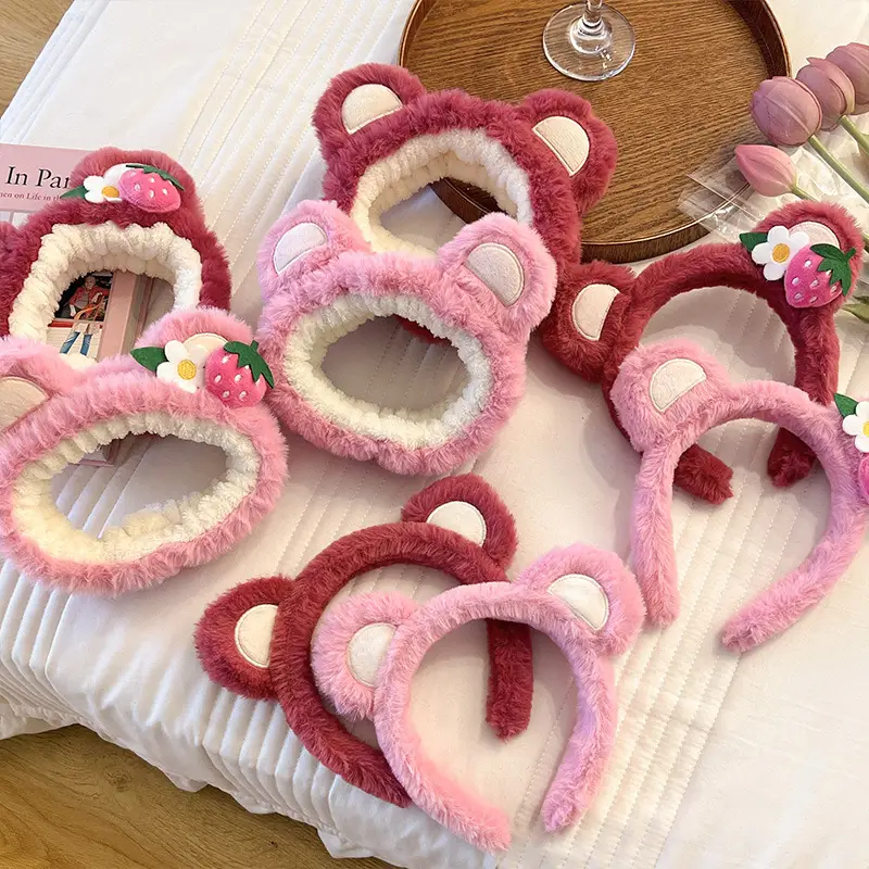 2024 New Plush Strawberry Face Washing Headband for Women - Image 11