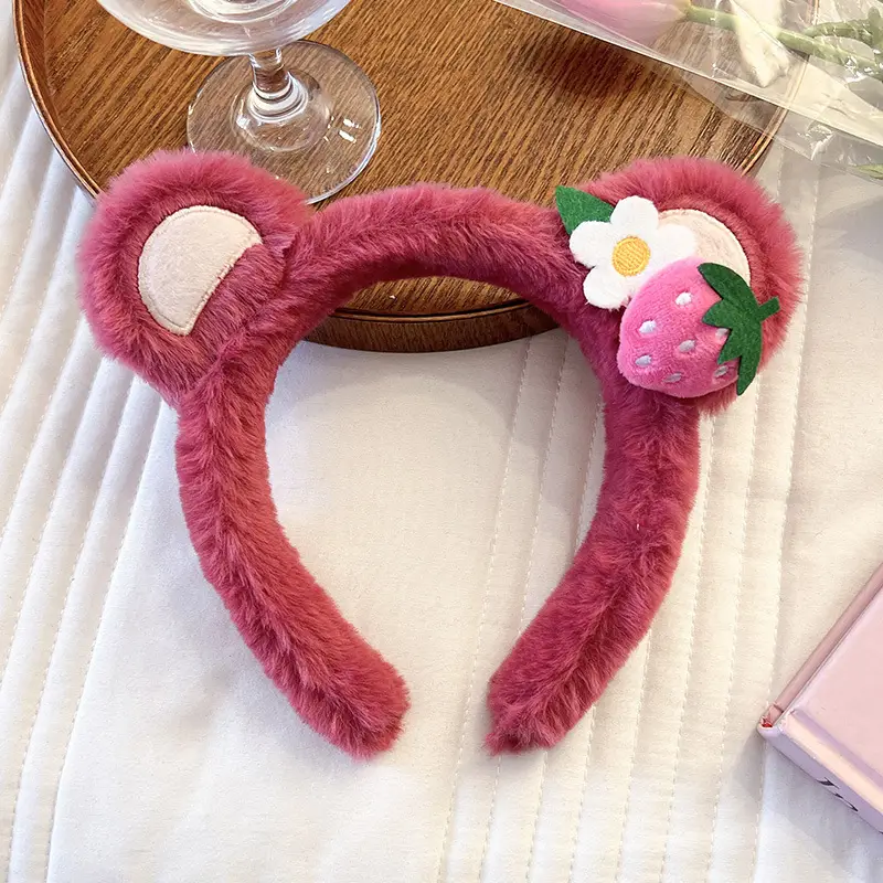 2024 New Plush Strawberry Face Washing Headband for Women - Image 2