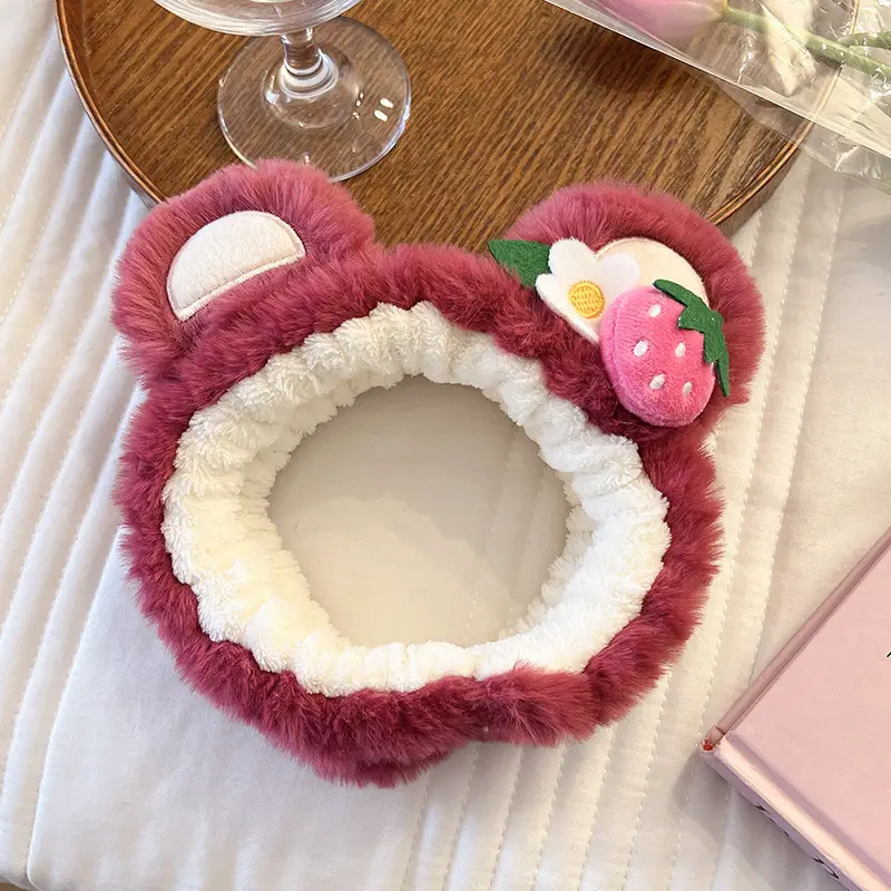 2024 New Plush Strawberry Face Washing Headband for Women - Image 4