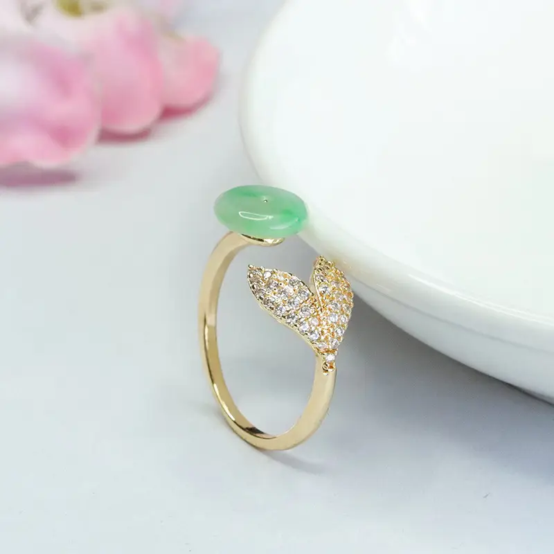 Green Jade Butterfly Ring with Gold Plated Design — feature 10