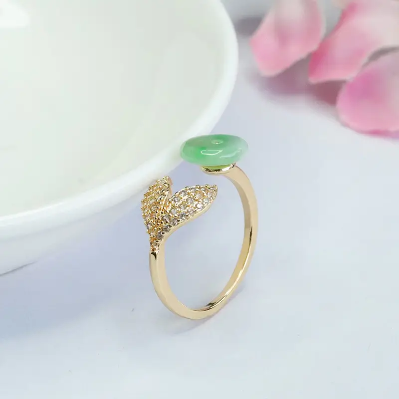 Green Jade Butterfly Ring with Gold Plated Design — feature 11
