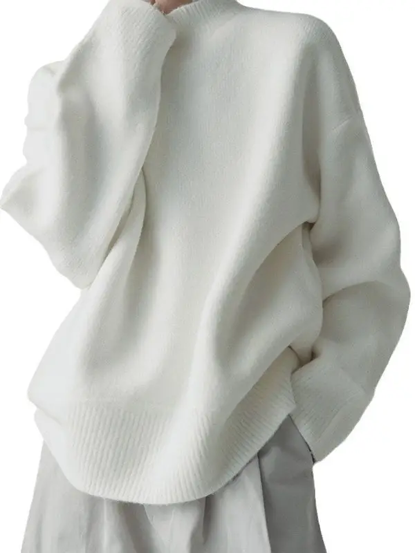 Men's Grey Japanese Style Knit Half-Turtleneck Sweater - Image 7